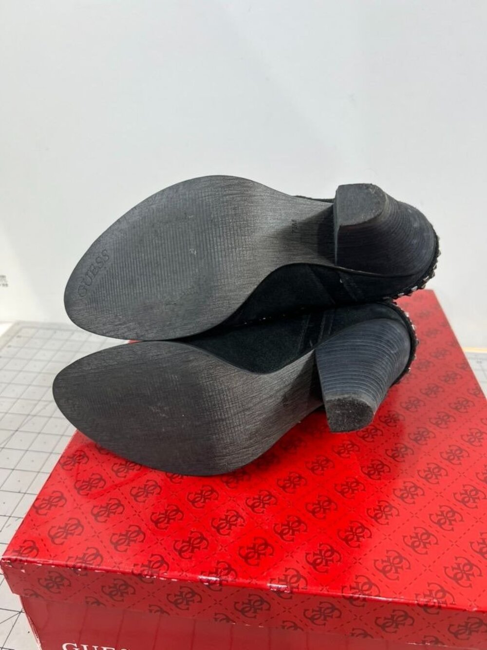 Women's Guess Black Suede Studded Mid-Calf Boots Buckle Accents Sz. 7.5M - Picture 6 of 7